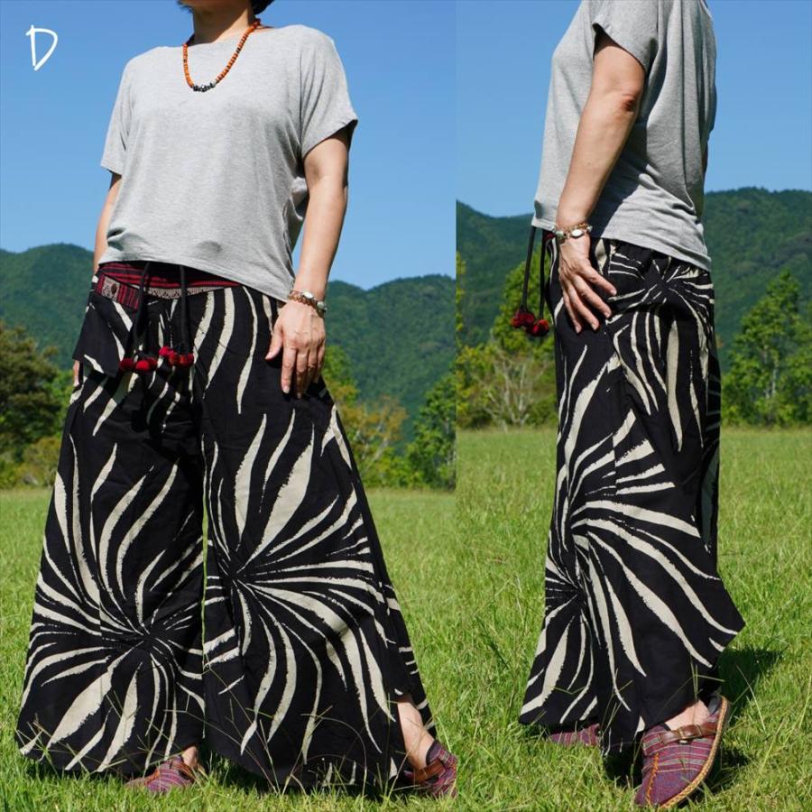 エスニック ワイドパンツ ナガ族 コットン生地 モノトーン 7デザイン