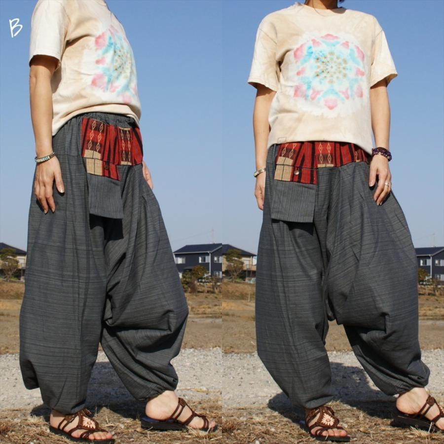 SALE定価 ￥3080 シンプル 織り糸コットン ナガ族 ゆったりサルエル