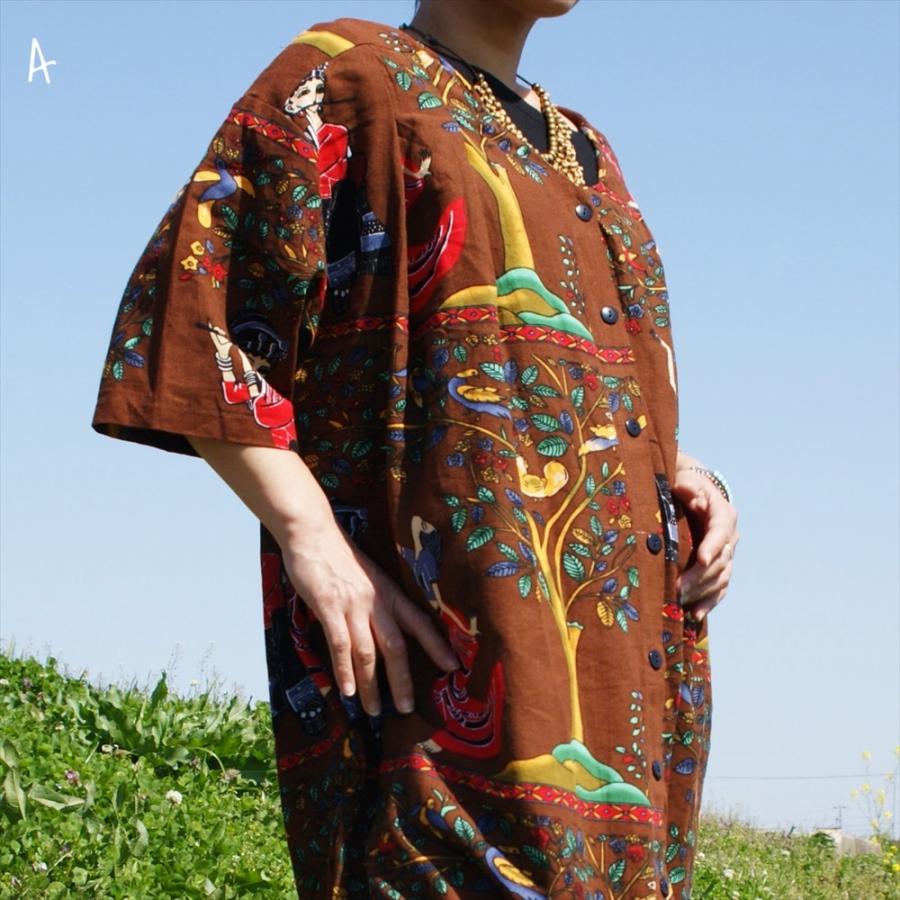 SALE 定価￥4620 エスニック コットン ロングシャツワンピース 4color