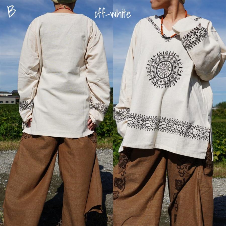 エスニック コットン 長袖プルオーバー エスニックプリント 2color 4