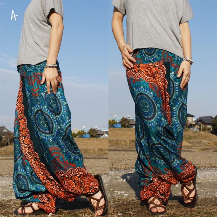 エスニック アラジン サルエルパンツ レースフラワー 4color モモンガ