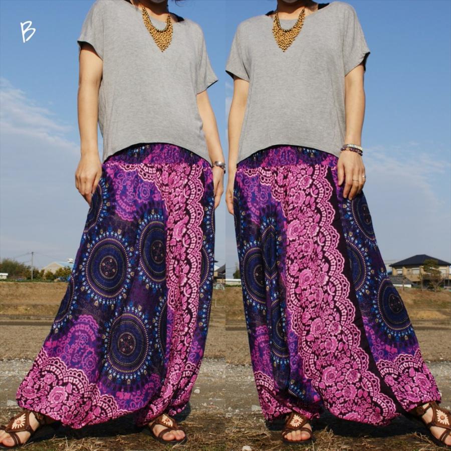 エスニック アラジン サルエルパンツ レースフラワー 4color モモンガ