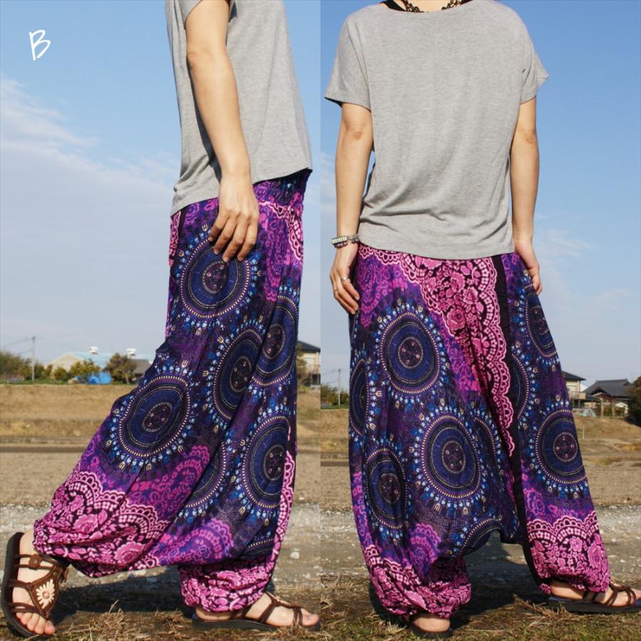 エスニック アラジン サルエルパンツ レースフラワー 4color モモンガ