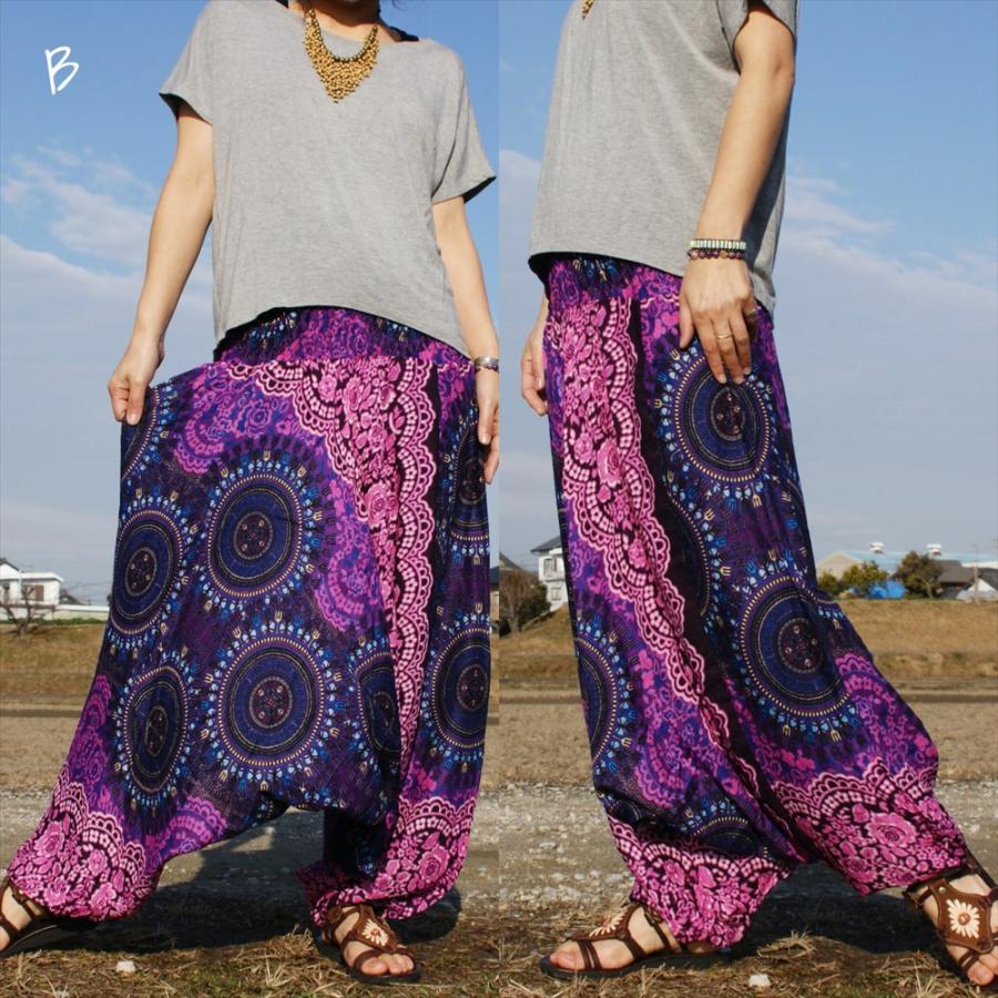 エスニック アラジン サルエルパンツ レースフラワー 4color モモンガ