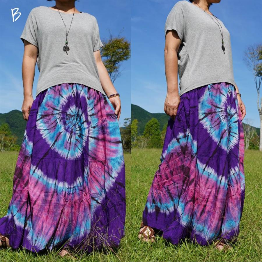 エスニック タイダイ ティアード ロングスカート 4color Tiedye マキシ