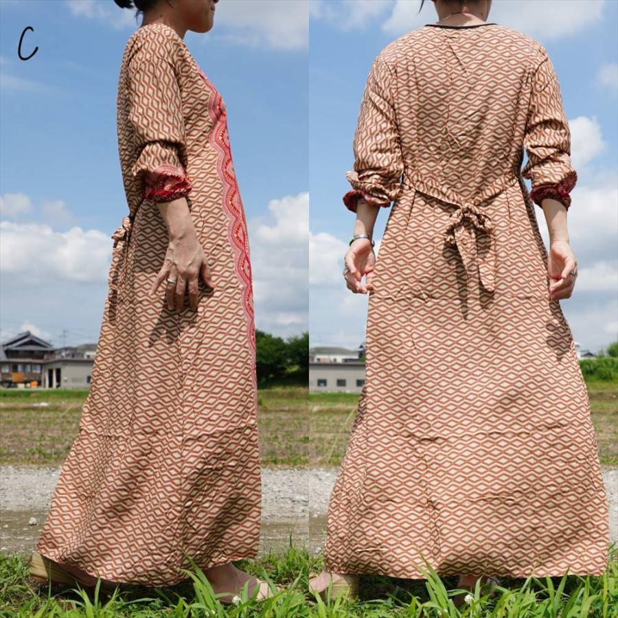 エスニック ロング カフタン ワンピース エスニックプリント 3color