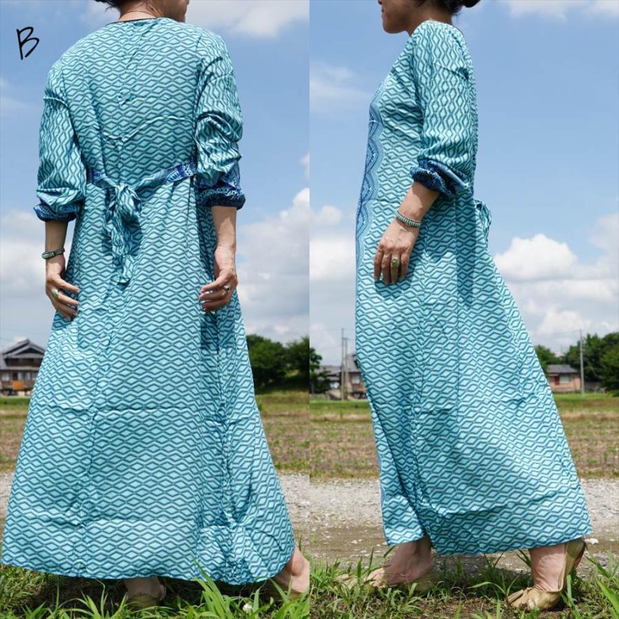 エスニック ロング カフタン ワンピース エスニックプリント 3color