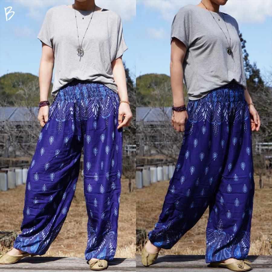 YANTOR ペイズリー柄 ダークブルー サルエルパンツ YANTOR ヤントル Tibetan Paisley Himo Pants[Y225PT09/BLUE]