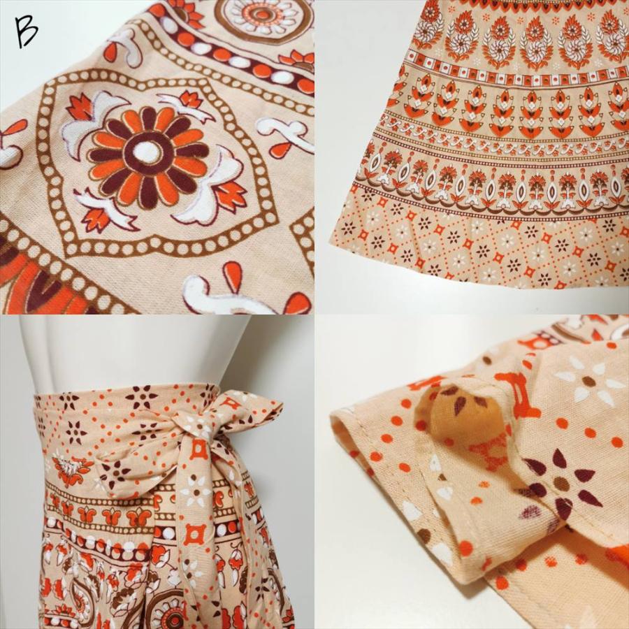 エスニック 巻きスカート ラップスカート マキシ丈 コットン生地