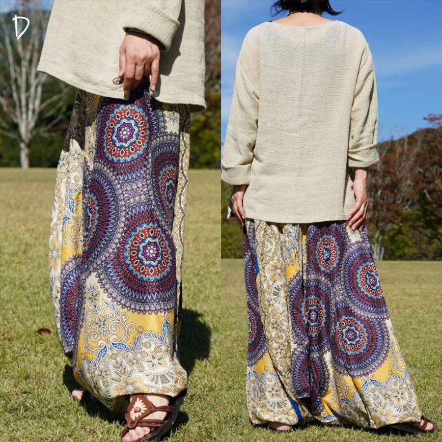 【一点もの】サルエルパンツ　ハンドメイド染め　曼荼羅　パープル エスニック アラジン サルエルパンツ 曼荼羅 レトロ 5color