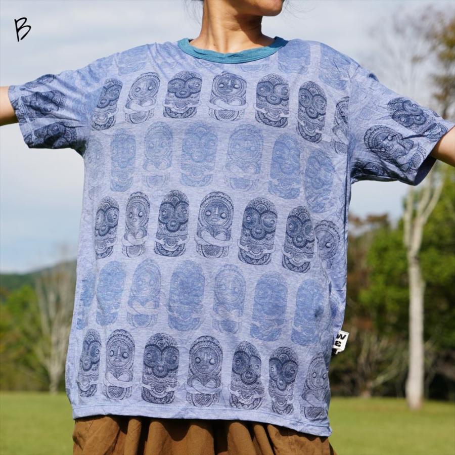 エスニック 半袖 やわらか コットン Tシャツ Ancient プリント 3color 