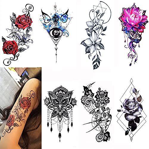 Yesallwas タトゥーシール 薔薇 黒 かわいい レー スデザイン 女性 7枚セット 赤 蓮 花 リアル タトゥーステッカー ボディー イチボーストア 通販 Yahoo ショッピング