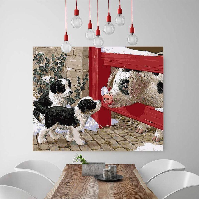 Jishshay 数字油絵 数字塗り絵 犬と豚 数字キット塗り絵 手塗り デジタル油絵 Diy絵 ホーム オフィス装飾 芸術品 手芸 キット 直送商品