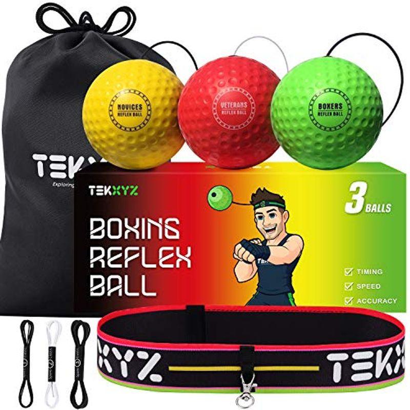 TEKXYZ ボクシング リフレックスボール、難易度3段階 ボクシングボール ヘッドバンド付き、テニスボールよりも柔らか、反応、敏捷性、パン