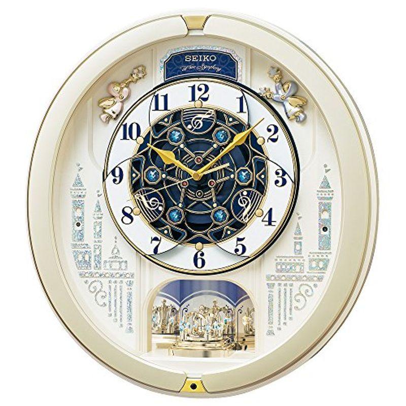 最新入荷 アナログ 電波 掛け時計 クロック セイコー からくり SEIKO RE579S パール 薄金色 回転飾り メロディ トリプルセレクション 掛け時計、壁掛け時計