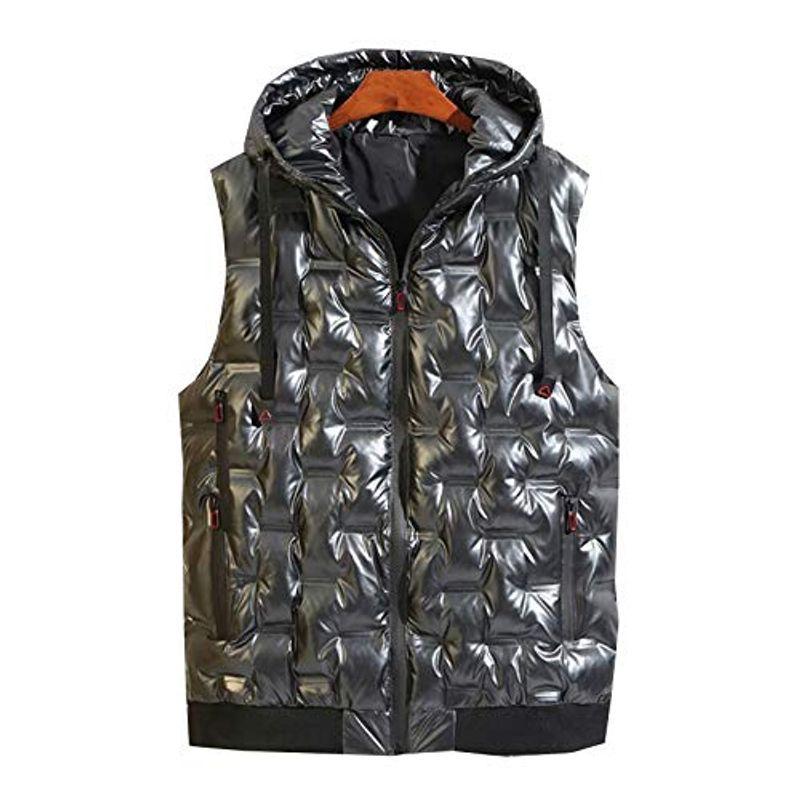 6552円 全品送料無料 Tenflow ダウンベスト メンズ中綿ベスト 男性用 フードベスト キルティングベスト 防寒アウター 秋冬ジャケット 光沢感 通勤 通学