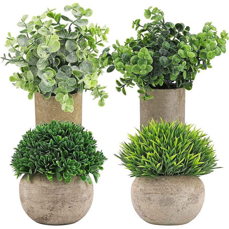 爆買い Ruisita ミニ鉢植え 小さな人工植物 小さな緑 ユーカリ植物 フェイク鉢植え 浴室 家 屋内 屋外装飾用 4個パック Www Servocarelifesciences In