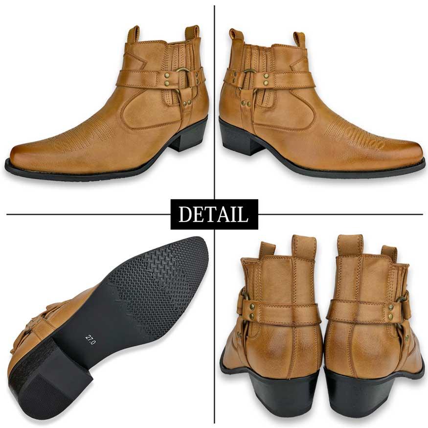 ウェスタンブーツ ショート メンズ ブーツ サイドゴアブーツ ビジネス サイドジッパー ファスナー チャック 黒 DECT デクト ブランド |  | 08