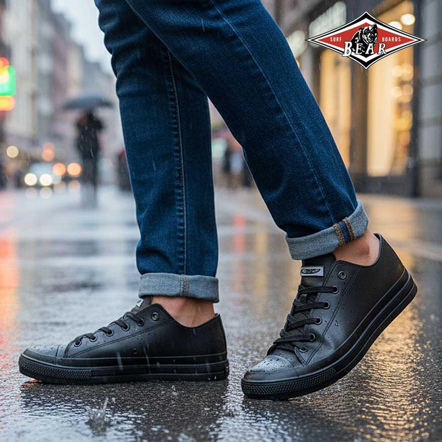 レインシューズ メンズ スニーカー 防水 防滑 ショート 雨用 雨靴 長靴 おしゃれ 黒 | bear surf | 10
