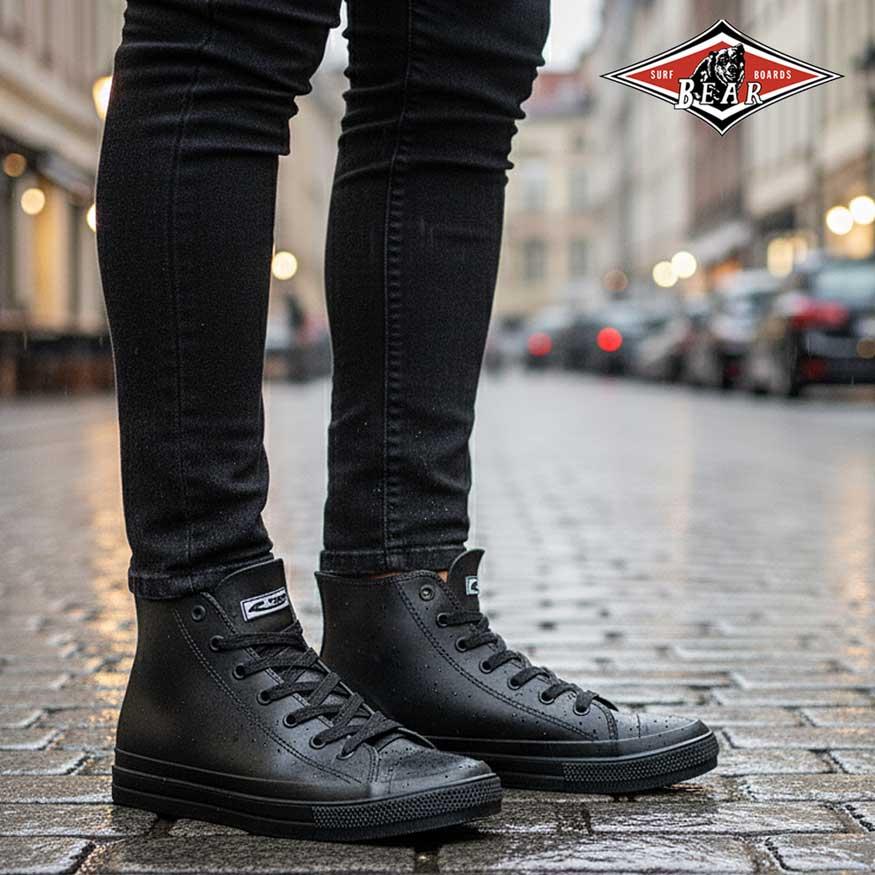 レインシューズ メンズ スニーカー 防水 防滑 ハイカット ミドル丈 雨用 雨靴 長靴 おしゃれ 黒 | bear surf | 11