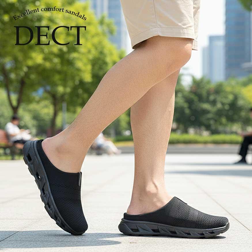 DECT サボサンダル メンズ メッシュ クロッグ 厚底 軽量 屈曲性 大きい