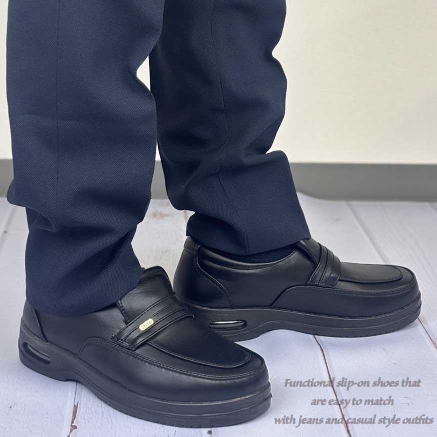 ローファー ビジネスシューズ ウォーキング スニーカー スリッポン メンズ 軽量 幅広 3e 甲高 厚底 やわらかい エアー入 クッション性 |  | 10