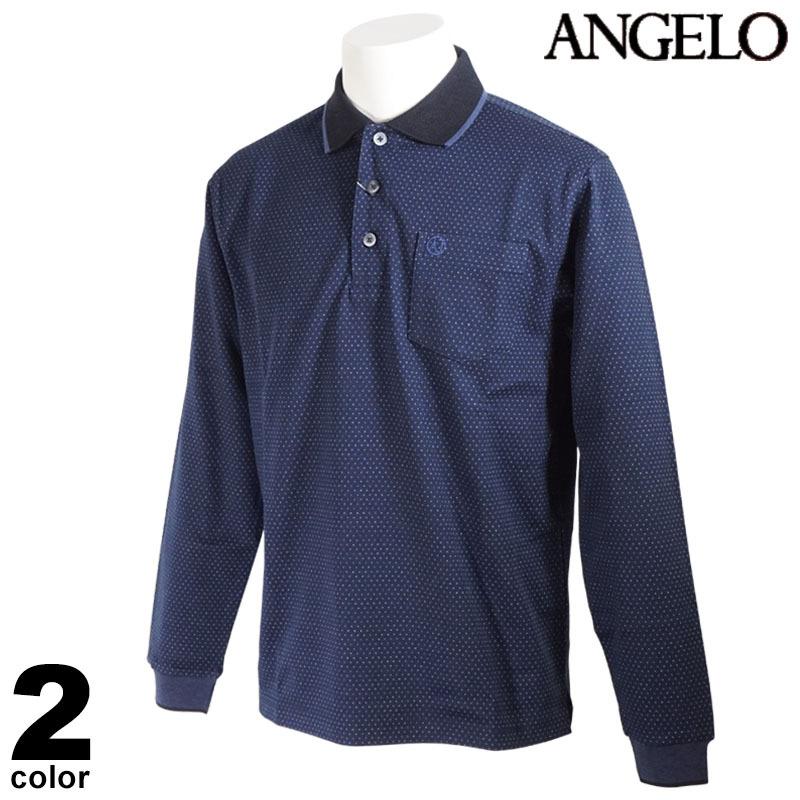 セール 30%OFF ANGELO アンジェロ 長袖 ポロシャツ メンズ 2021秋冬 ドット柄 ポケット付き ロゴ 15-1804-04