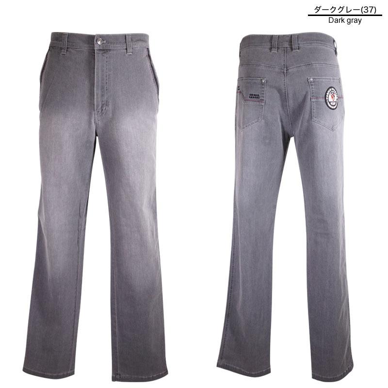 刺繍ロゴ付きダークグレー デニムパンツ