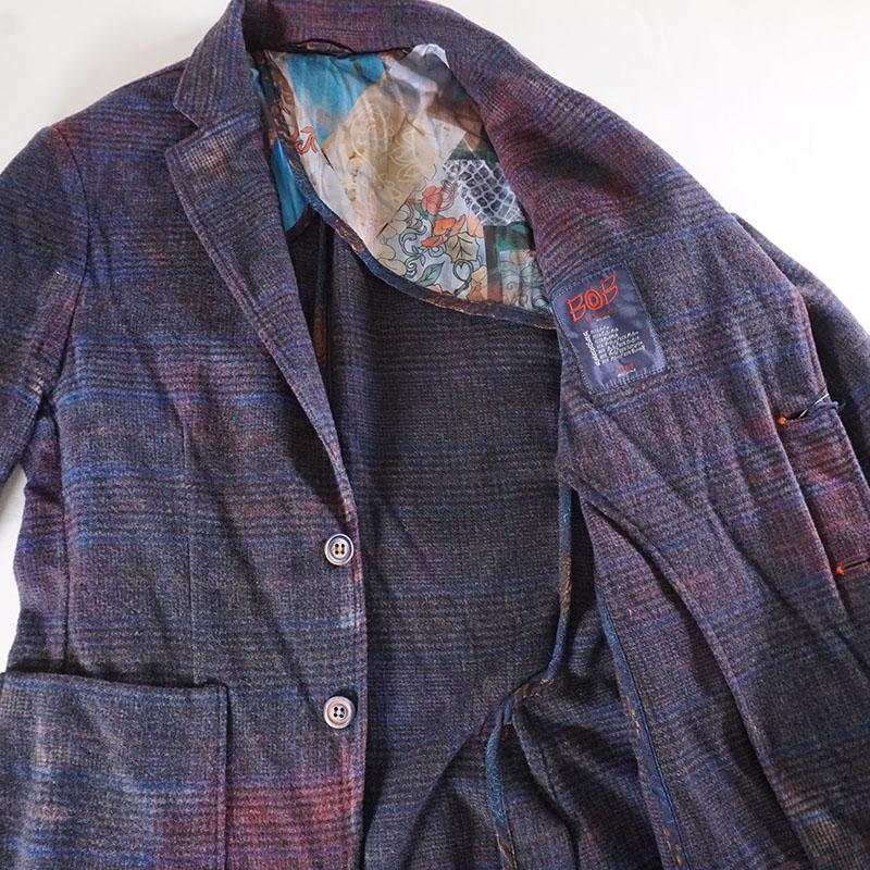 BOB ボブ テーラードジャケット メンズ イタリア製 チェック柄 BOB ボブ テーラードジャケット メンズ イタリア製 チェック柄