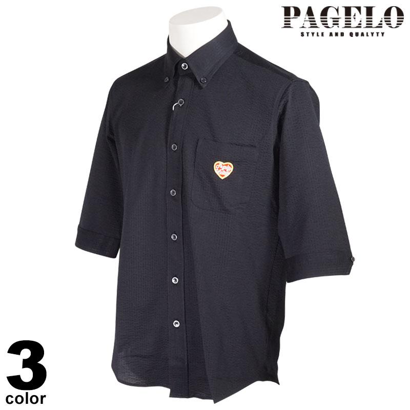 PAGELO パジェロ 七分袖 カジュアルシャツ メンズ 春夏 ボタンダウン