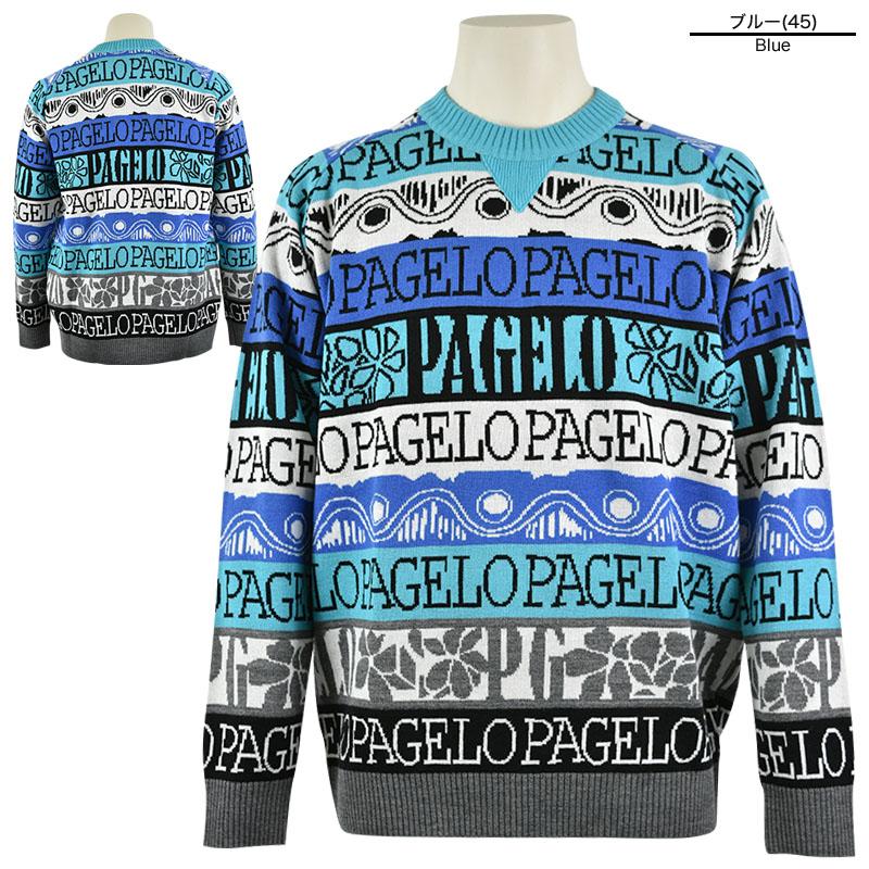 PAGELO パジェロ 長袖 ニット メンズ 秋冬 ウール クルーネック 総柄