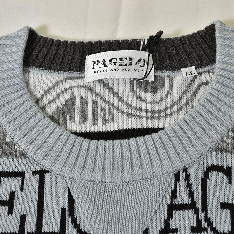 PAGELO パジェロ 長袖 ニット メンズ 秋冬 ウール クルーネック 総柄
