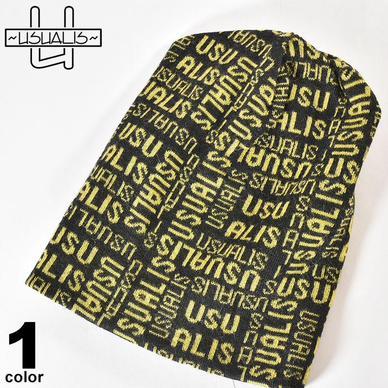 USUALIS（ウザリス） セール 50%OFF USUALIS ニット帽 秋冬 英字 ロゴ 