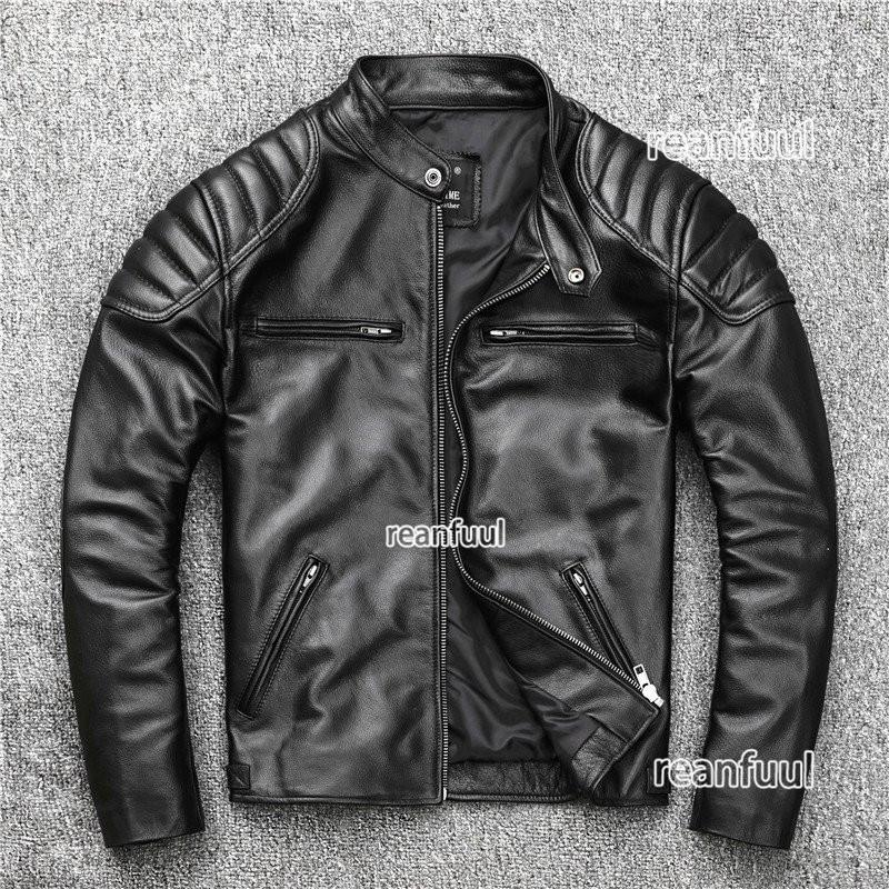 国内発送 すっきりしたデザインでスマートな シングル 革ジャン レザーコート ミリタリー ジャケット ブランド 細身 スリムタイプ ショート シングル 牛革 ライダース バイク 本革 メンズ レザージャケット ジャケット