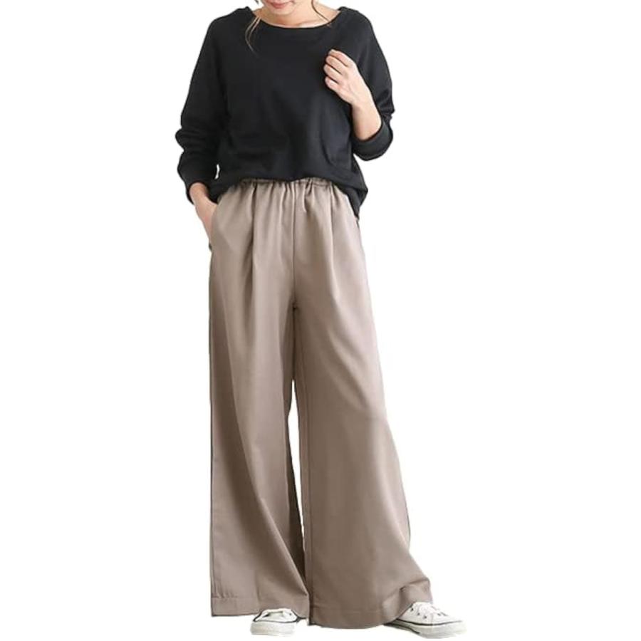 ワイドパンツ レディース 春夏 ガウチョパンツ ウエストゴム 大きいサイズ(ベージュ,  2XL)