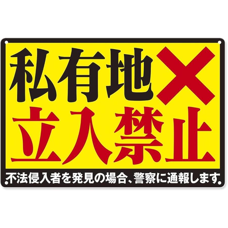 私有地につき立ち入り禁止 ブリキ 看板 プレート ステッカー 標識 立入禁止 関係者以外 テープ(通常,  横30cmx縦20cm)（Yahoo!・REAPRI）