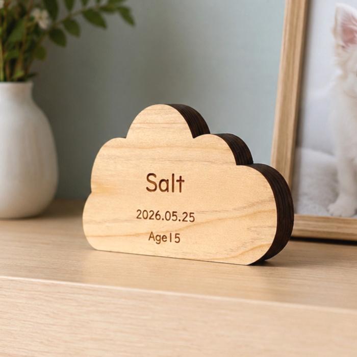 木製ペット位牌 Memorial Wood ふわり 国産熊野ひのき 雲 虹の橋 犬 猫 コンパクト シンプル S 名入れ メッセージ 日付 刻印 彫刻 メモリアル 仏壇 仏具 |  | 01