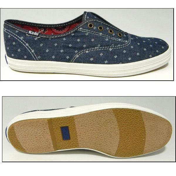 KEDS/ケッズ/スニーカー/レディース/Champion Floral(denim) Laceless/ネイビー/チャンピオン　フローラル　レースレス/スリッポン/海外限定/WF44027｜reason｜02