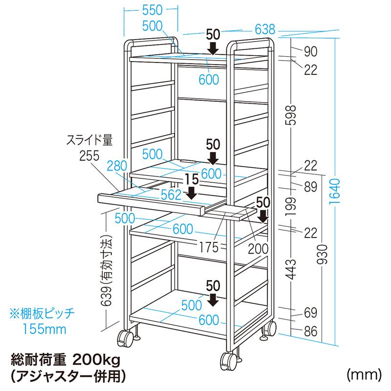 アウトレット SOHO ラック マルチ 収納 機器 設置 総耐荷重 200kg キャスター 堅牢 PC パソコン_6