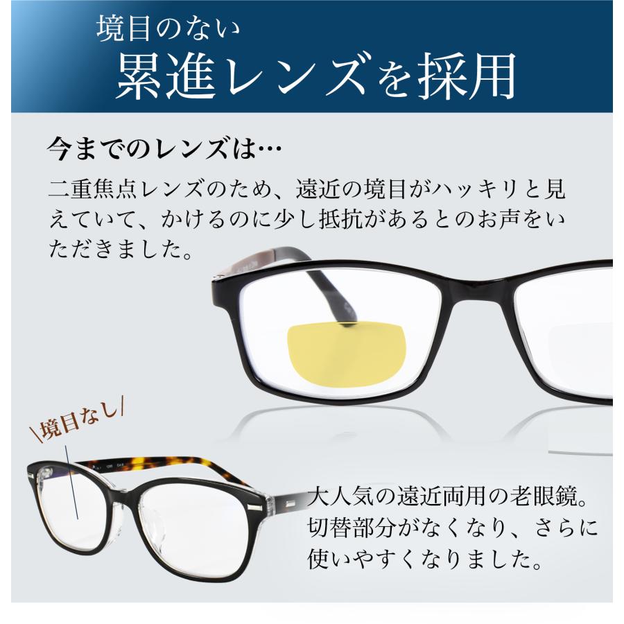 老眼鏡 遠近両用 おしゃれ メガネ ３ヶ月保証 ケース付き 累進レンズ ブルーライトカット ユニセックス シニアグラス ネイビー ブラウン 1.5 2.0 2.5 PrePiar｜rebirthlife21｜04