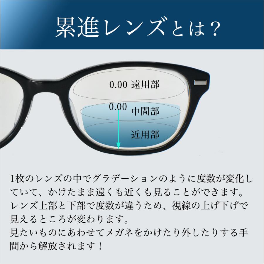 老眼鏡 遠近両用 おしゃれ メガネ ３ヶ月保証 ケース付き 累進レンズ ブルーライトカット ユニセックス シニアグラス ネイビー ブラウン 1.5 2.0 2.5 PrePiar｜rebirthlife21｜05