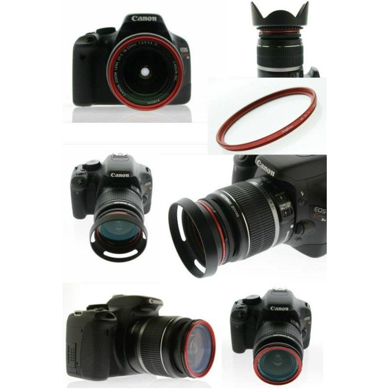 Canon EOS Kiss X7 ダブルズームキット用互換レンズフード( EW-63C ET-60 ) とレンズ保護フィルター( RED｜rebon｜04
