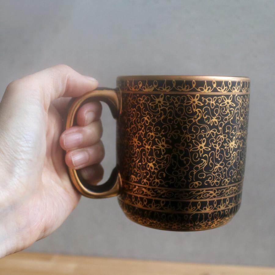 マグカップ コーヒーカップ マットブラック ゴールド ベンジャロン焼き