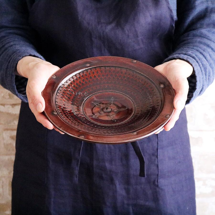 小石原焼 小石原焼き スリップウェア 飴釉7寸皿 深皿 中皿 まる 小石原焼 小石原焼き スリップウェア 飴釉7寸皿 深皿 中皿 まる