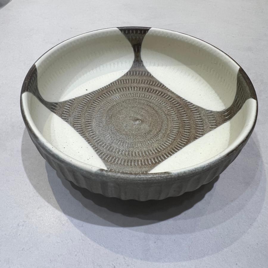 小石原焼 マット 飛び鉋 ツートン 深皿 陶器 器 翁明窯元 和食器