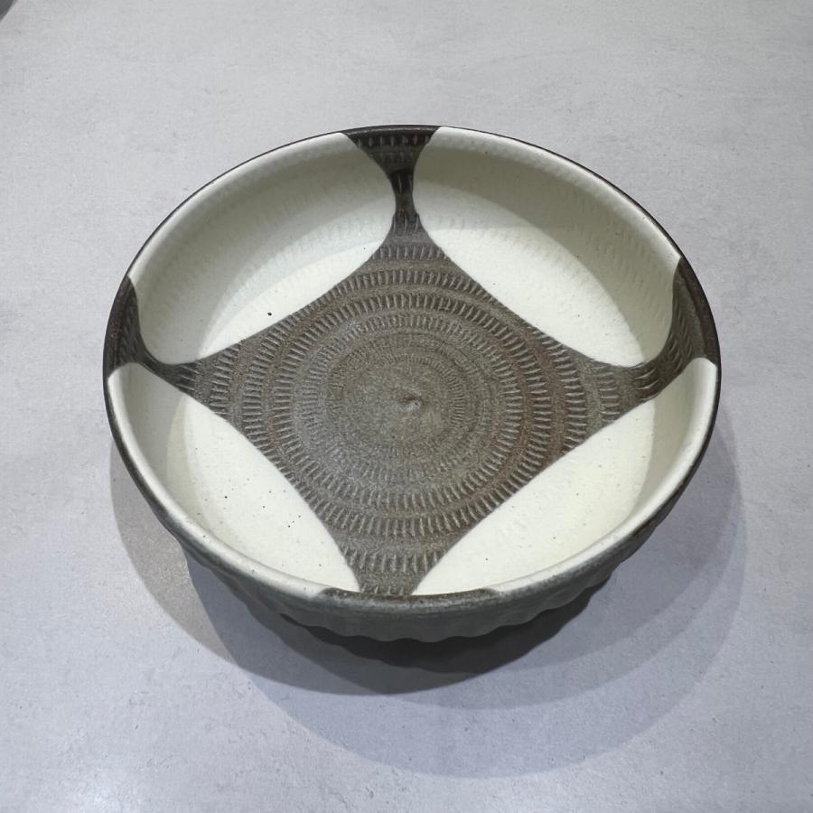 小石原焼　特大皿　陶器　骨董品 小石原焼 マット 飛び鉋 ツートン 深皿 陶器 器 翁明窯元 和食器