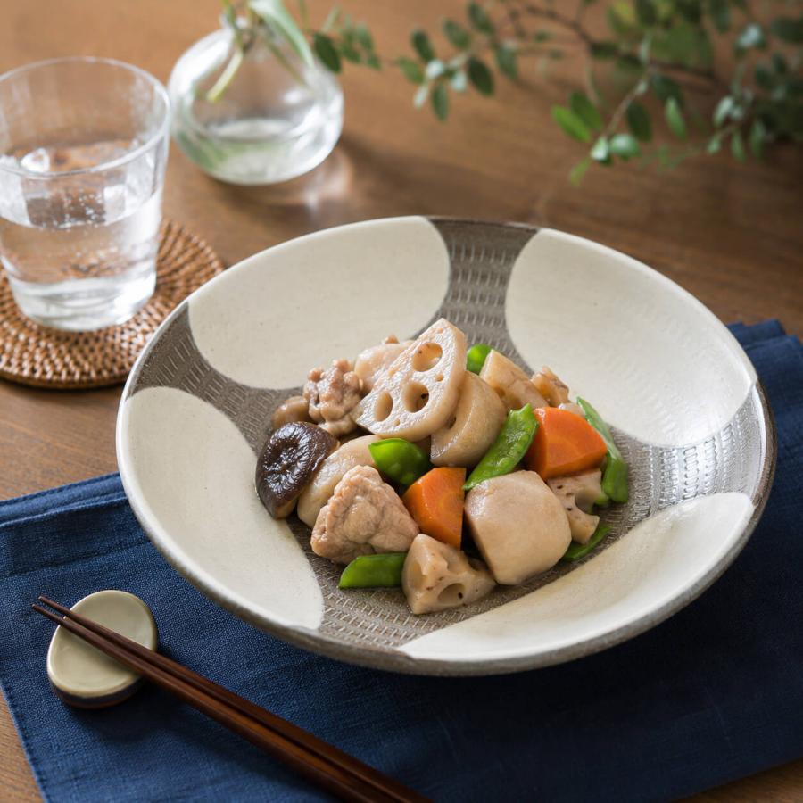 小石原焼 翁明窯元 飛び鉋（とびかんな） 白丸紋 浅鉢 和食器 かわいい