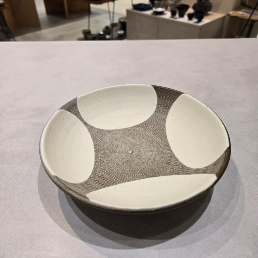 小石原焼 翁明窯元 飛び鉋（とびかんな） 白丸紋 浅鉢 和食器 かわいい
