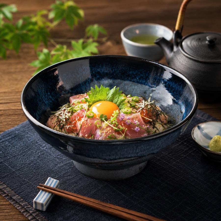 小石原焼 宇宙を覗き込むような青のグラデーション どんぶり 麺鉢 秀山