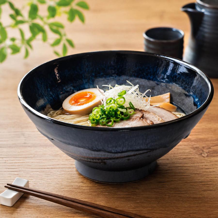 小石原焼 宇宙を覗き込むような青のグラデーション どんぶり 麺鉢 秀山